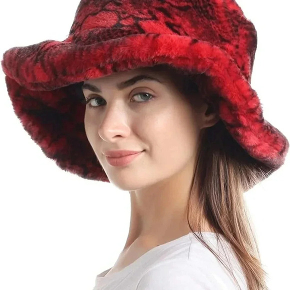 Women\'s Snakeskin Print Faux Fur Bucket Hat Winter Warmer Fisherman Cap main image 4